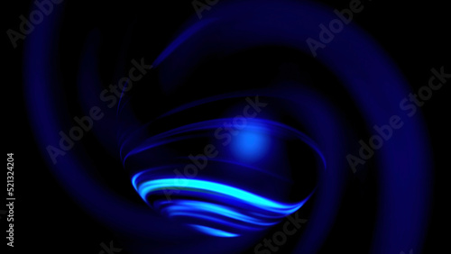 Abstract spinning energy ball with colorful curving stripes of light on its surface. Motion. Unknown planet with energy surface in outer space.