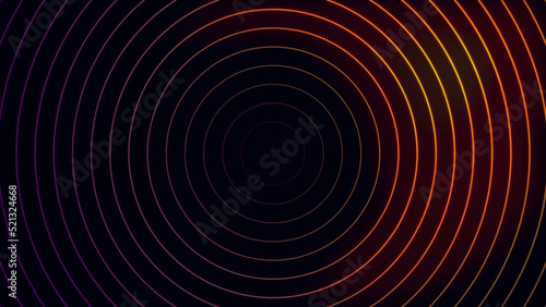 Spreading circles on dark background. Motion. Hypnotic animation with expanding circles from center. Centralized circles with hypnotic effect on black background