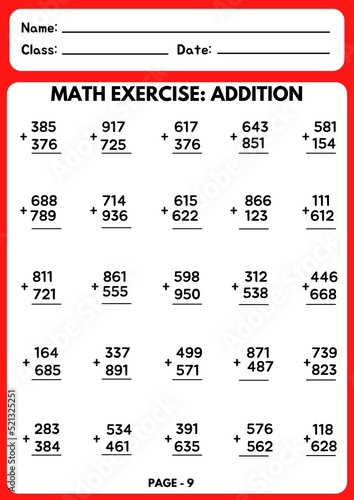 Fotografija Mathematics worksheet for kids