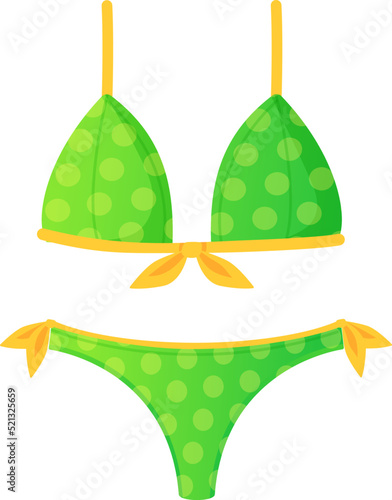 Green retro summer swimsuit with polka dots. Women beach clothes.
