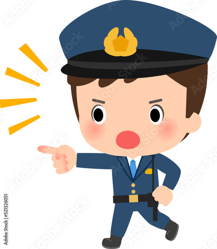 指さして走る警察官の男性