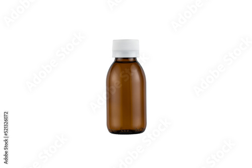 Brown medical bottle with white cap on white background.