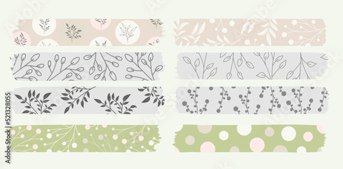 Set of Floral leaves Washi Tape illustration