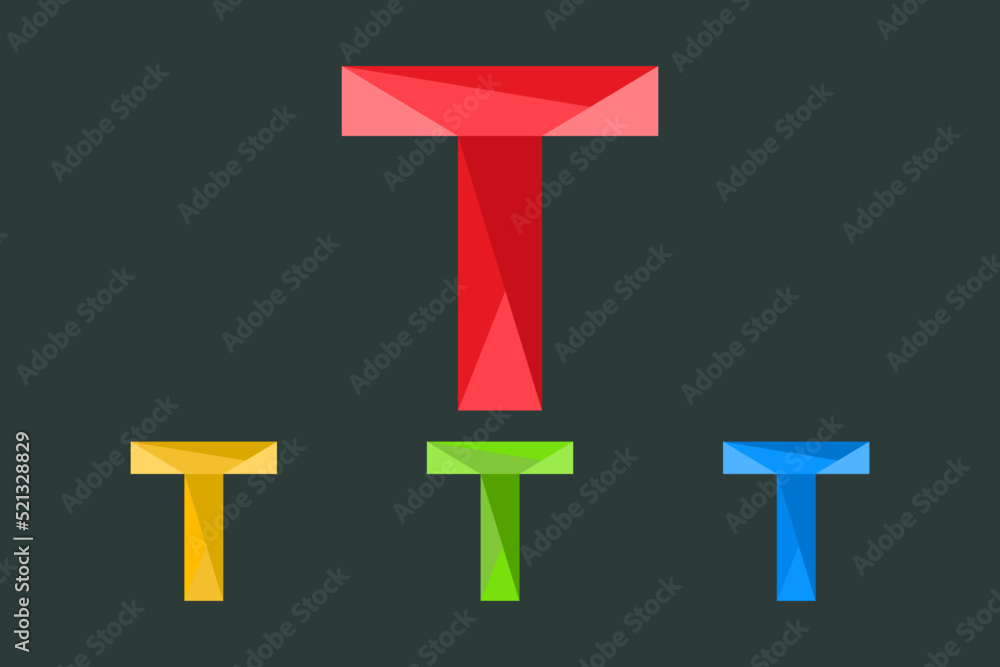 Letter T Polygonal Logo Vector Illustration . low poly, geometric design Letter T Polygonal Logo Vector Illustration . low poly, geometric design