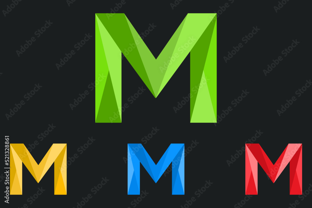Letter M Polygonal Logo Vector Illustration. low poly, geometric design