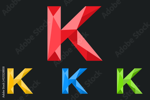 Letter K Polygonal Logo Vector Illustration. low poly  geometric design
