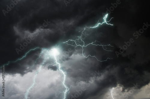 Super dangerous lightning in black clouds of Typhoon strom