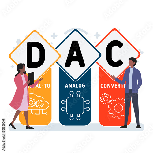 DAC - Digital-to-Analog Converter acronym. business concept background. vector illustration concept with keywords and icons. lettering illustration with icons for web banner, flyer, landing pag