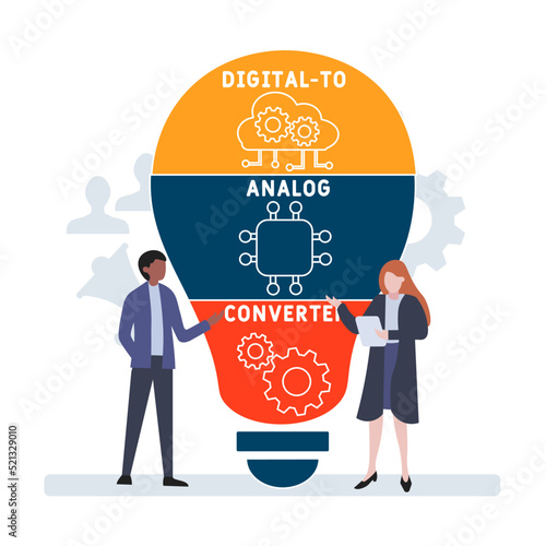 DAC - Digital-to-Analog Converter acronym. business concept background. vector illustration concept with keywords and icons. lettering illustration with icons for web banner, flyer, landing pag