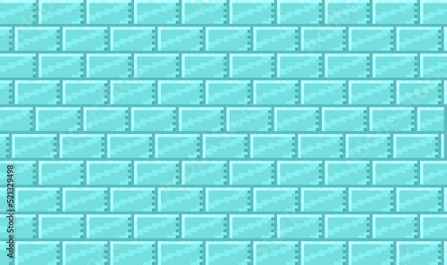 Blue ice brickwall seamless background for pixel art style game. 2D Wall Texture - Assets for Game - Pixel art. 
