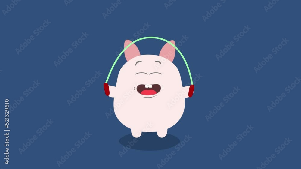 A smiling pig with an skipping rope A smiling pig with an skipping rope
