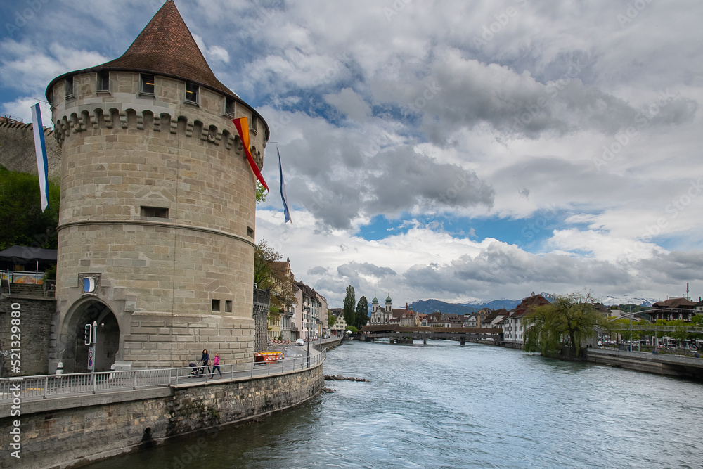 old castle on the river in Lucerne 