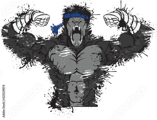 Gorilla martial art isolated on black background for poster, t-shirt print, business element, social media content, blog, sticker, vlog, and card. vector illustration.