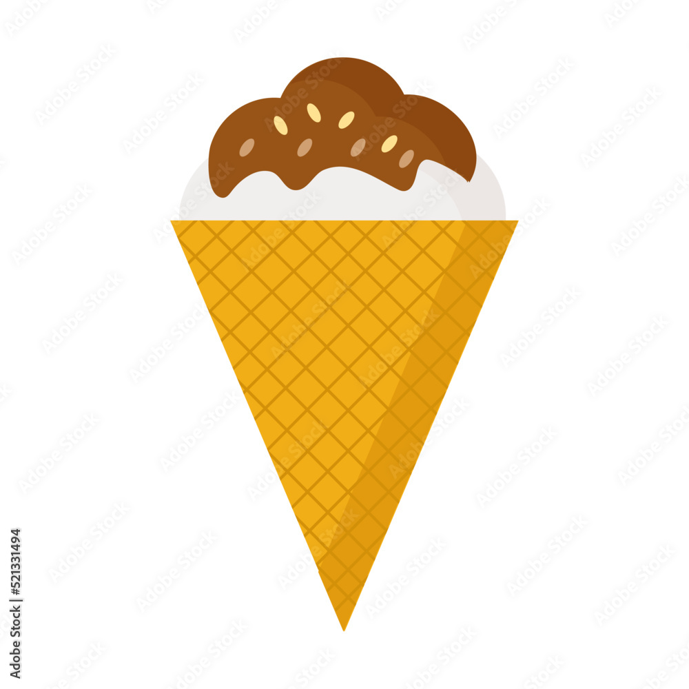 Flat-style milk chocolate sesame ice cream on a white background Flat-style milk chocolate sesame ice cream on a white background