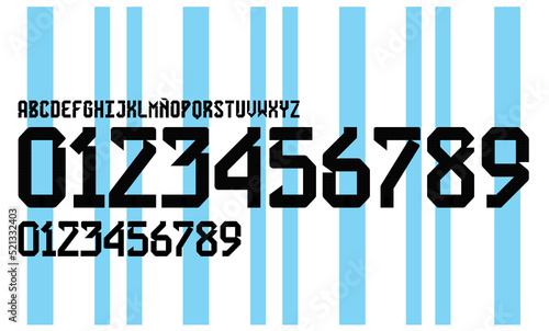 font vector team 2022 kit sport style font. football style font with lines and points inside. sports style letters and numbers for soccer team, argentina font