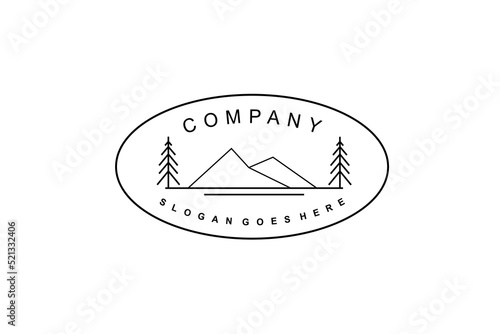 Landscape Hills Mountain Peaks with Natural Fresh Tree Leaf Vector logo design