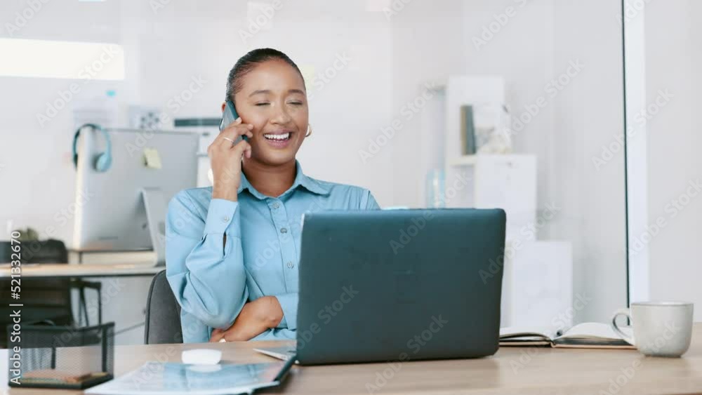 Professional business woman talking on phone, making conversation and networking while working in an office alone. Black female corporate employee laughing, discussing and being cheerful on a call Professional business woman talking on phone, making conversation and networking while working in an office alone. Black female corporate employee laughing, discussing and being cheerful on a call