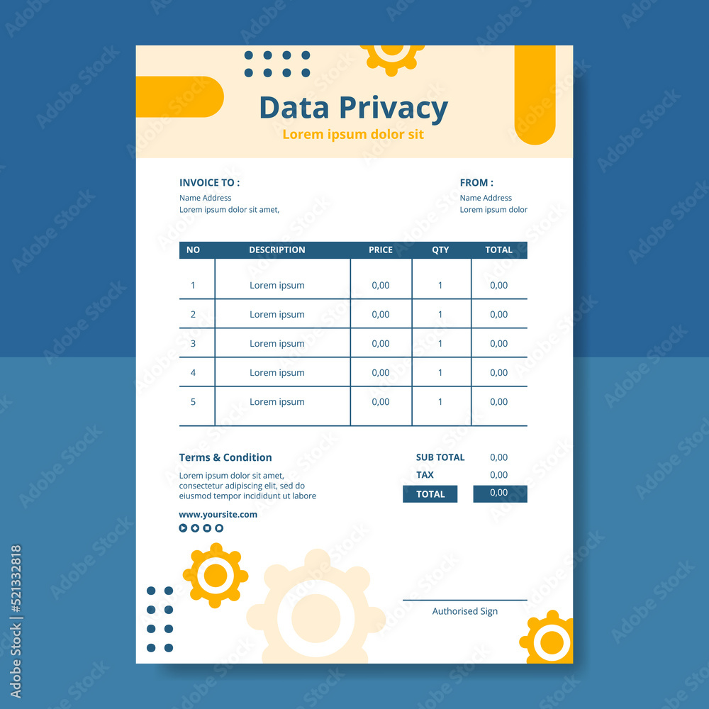 Data Privacy Invoice Template Flat Cartoon Background Vector ...