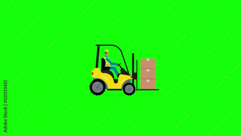 Male worker driving forklift in the studio Male worker driving forklift in the studio