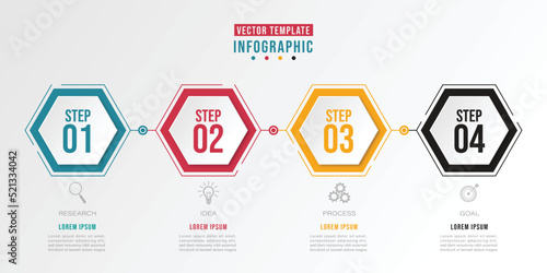 Hexagon infographics.Honeycomb design. infographic four option, process or step for presentation. Can be used for presentations, workflow layout, banners and web design. Business concept