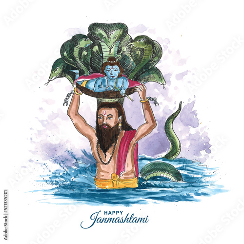 Happy janmashtami lord krishna in janmashtami festival card background