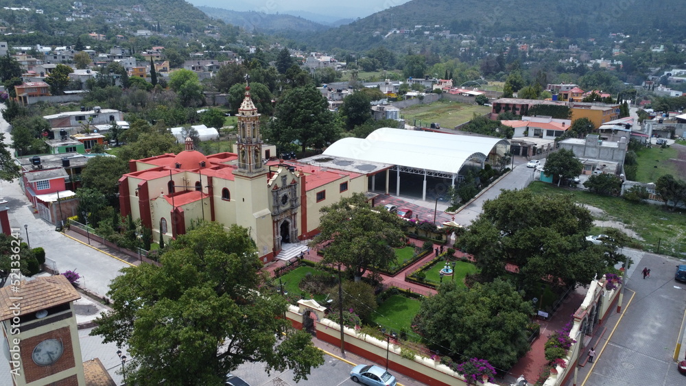 Drone iglesia México Texcoco pueblo mágico   