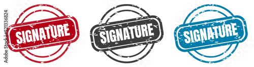Signature stamp. signature round isolated sign. signature label set