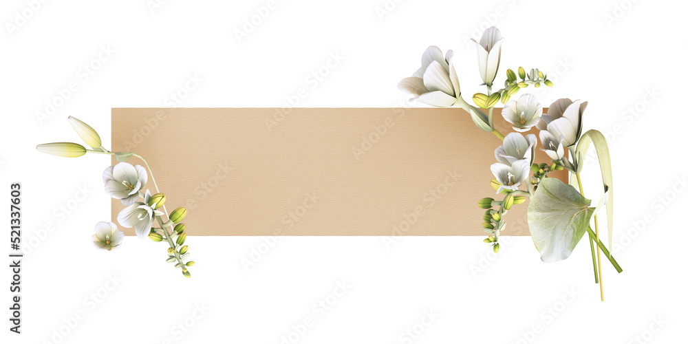 Fototapeta premium Flowers and paper on a white background and clipping path.