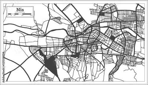 Nis Serbia City Map in Black and White Color in Retro Style Isolated on White. photo