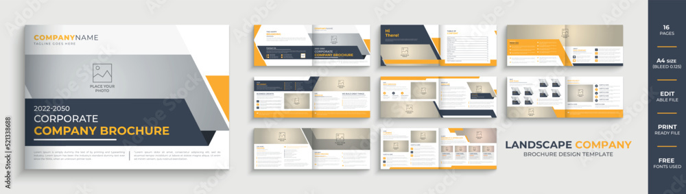 Fototapeta premium Corporate landscape company profile brochure design template or multipage landscape brochure design