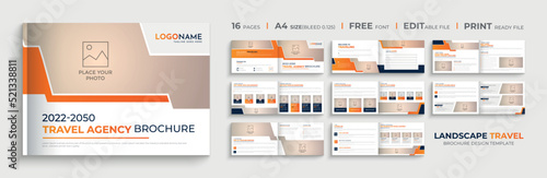 Landscape multipurpose travel agency brochure design template or 16 pages company profile brochure template layout