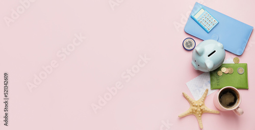 Piggy bank with money, pass...