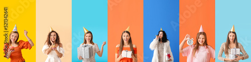 Set of women celebrating bi...