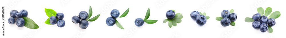 Set of ripe blueberry isolated on white Set of ripe blueberry isolated on white