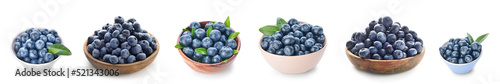 Set of ripe blueberry isolated on white