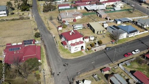 Drone flying over buildings in Emmaville town in the New England region of New South Wales,Australia photo