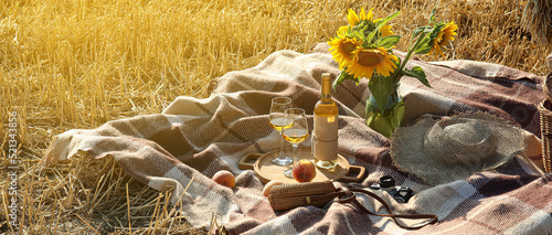 Plaid, wine and fruits for ...