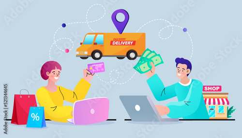 online shopping services. online marketing and e-commerce. Vector illustration.