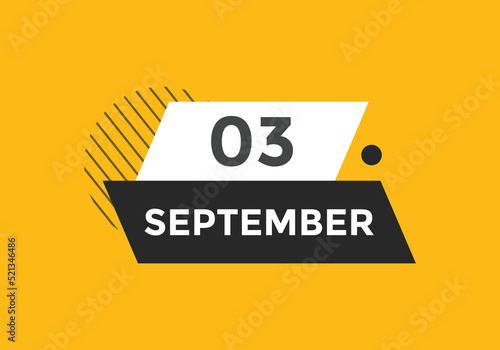 september 3 Calendar icon Design. Calendar Date 3rd september. Calendar template 

