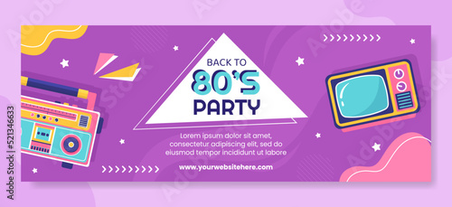 80s Party Cover Template Flat Cartoon Background Vector Illustration