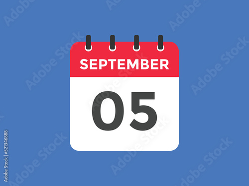 september 5 calendar reminder. 5th september daily calendar icon template. Vector illustration 