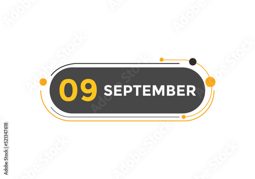 september 9 Calendar icon Design. Calendar Date 9th september. Calendar template 