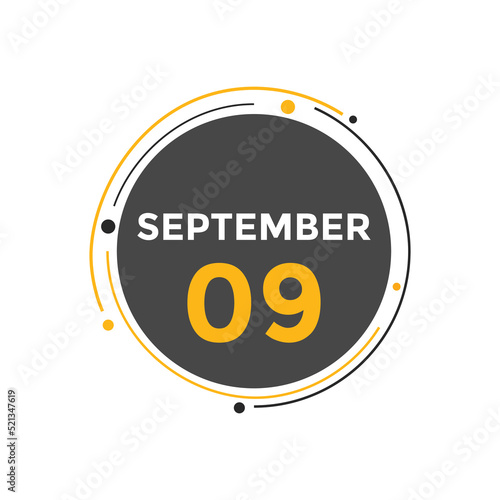 september 9 Calendar icon Design. Calendar Date 9th september. Calendar template 