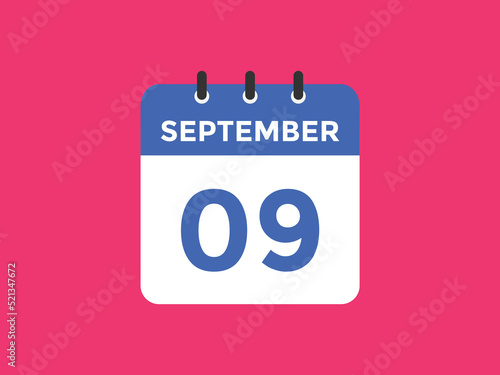 september 9 Calendar icon Design. Calendar Date 9th september. Calendar template 