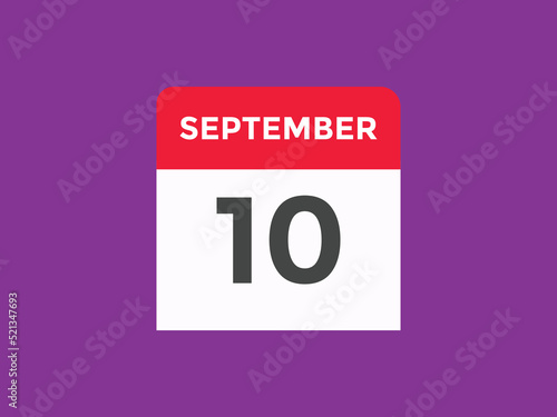 september 10 calendar reminder. 10th september daily calendar icon template. Vector illustration 
