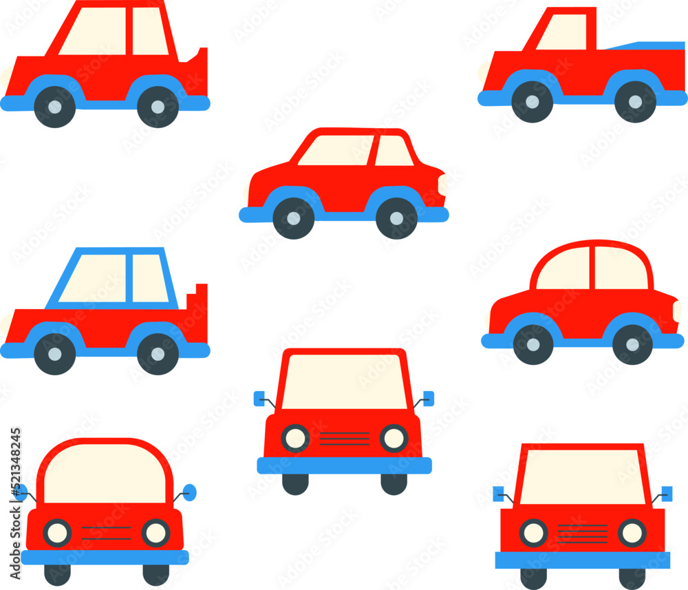 Collection of cute car illustration vector