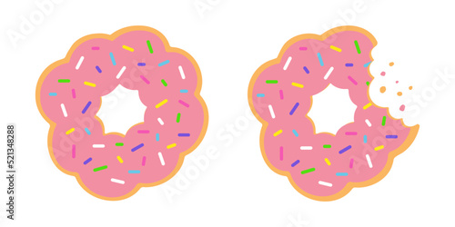 Strawberry mochi donuts with pink glaze and colorful sprinkles. Isolated vector illustration on white background.