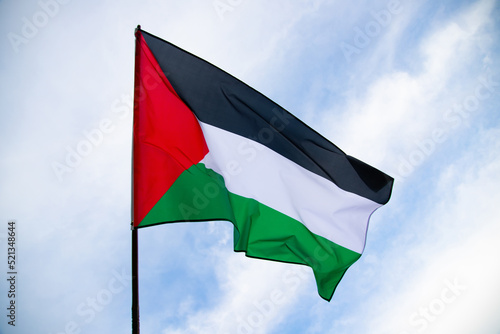 Close up view of the flag of Palestine waving in the wind