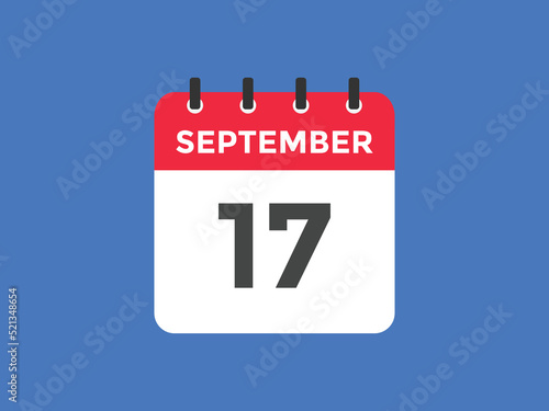 september 17 calendar reminder. 17th september daily calendar icon template. Vector illustration 