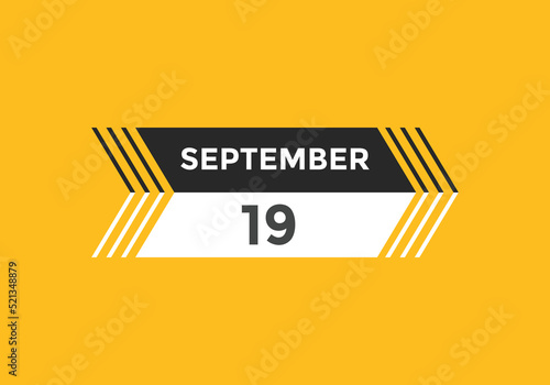 september 19 calendar reminder. 19th september daily calendar icon template. Vector illustration 
